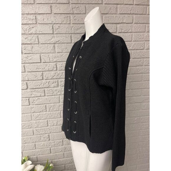 Sarah Spencer Women Black Wool Long Sleeve Lace-Up Detail Sweater Size XL - Picture 3 of 10